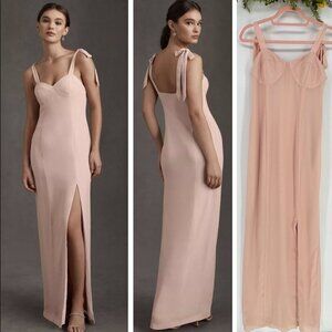 BHLDN Blush Womens Size 8 Anthropologie Antonia Georgette Babydoll Dress Tie Bow